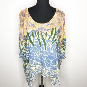 Alberto‎ Makali XL Abstract Print Dolman Sleeve Knit Top Multi-Color Ribbed